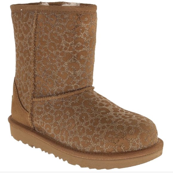 UGG Classic Glitter Leopard Comfort Winter Boots, Big Kid Size (Women's  7)